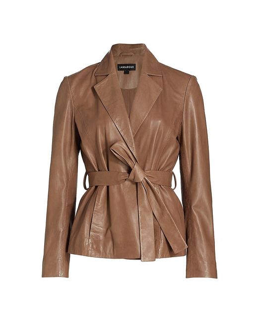 Lamarque Arseni Belted Leather Jacket in Brown | Lyst