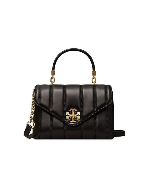 Tory Burch Small Kira Leather Top Handle Satchel in Black Gold (Black