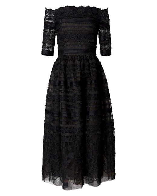 Carolina Herrera Lace Off-the-shoulder Midi-dress in Black | Lyst