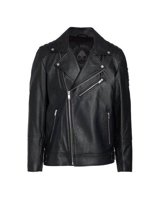 Moose Knuckles Hallandale Leather Moto Jacket in Black for Men | Lyst