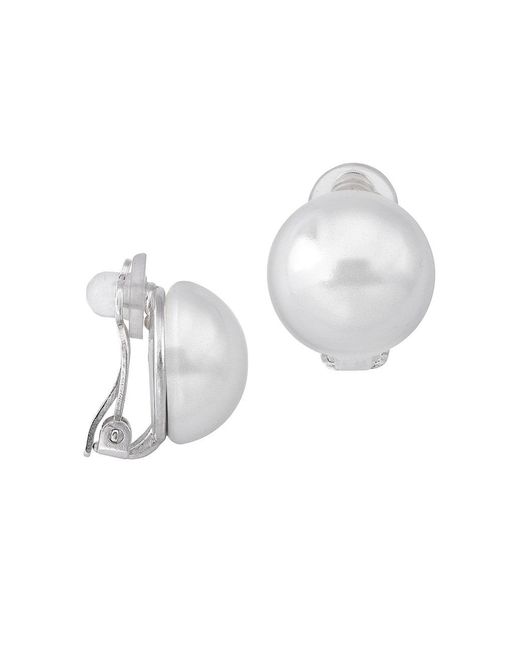 Majorica Mabe Rhodiumplate & Faux Pearl Large Dome Clipon Earrings in