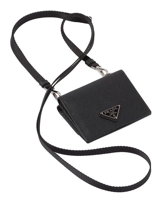 Prada Saffiano Leather Card Holder - Black for Men