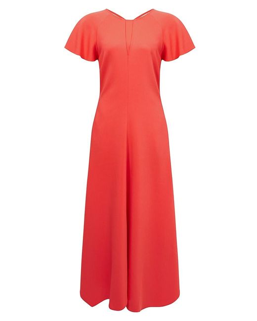 Reiss Eleni Flutter-sleeve Midi-dress in Red | Lyst