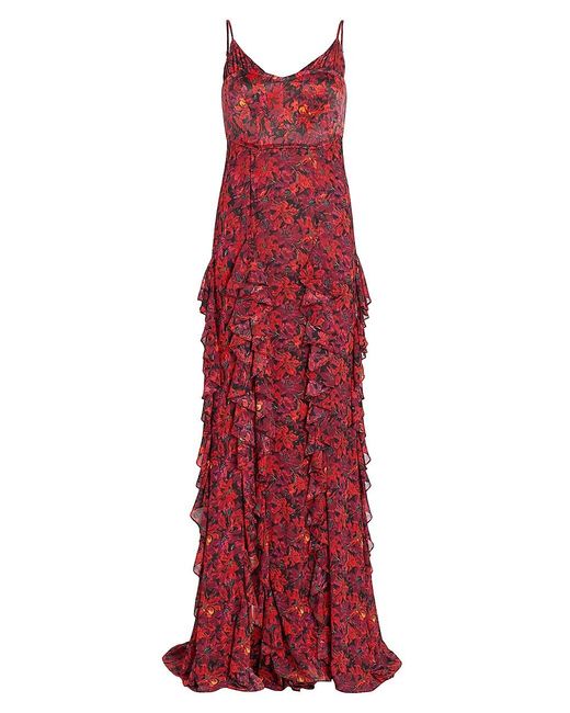 Cinq À Sept Satin Stargazer Floral Ruffle-embellished Dress in Red | Lyst