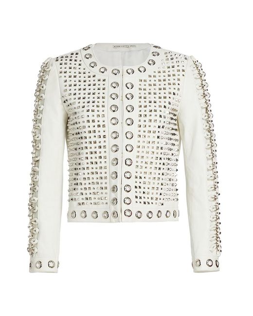 Alice + Olivia Kidman Embellished Leather Jacket in White | Lyst