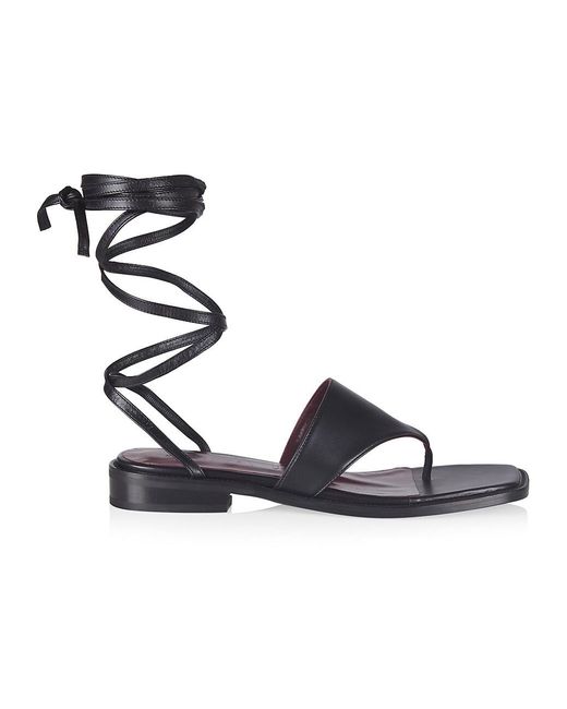 STAUD Alexandre Leather Lace-up Thong Sandals in Black | Lyst