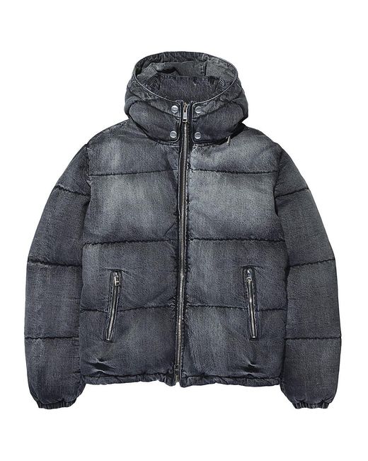 Purple Brand Denim Hooded Puffer Jacket in Gray for Men Lyst