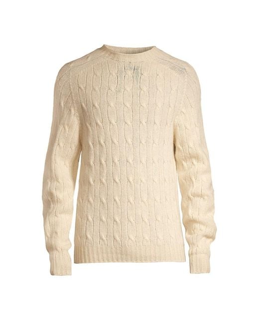Drake's Shetland Wool Cableknit Sweater in White for Men Lyst