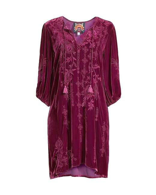 Johnny Was Azure Embroidered Velvet Dress in Purple | Lyst
