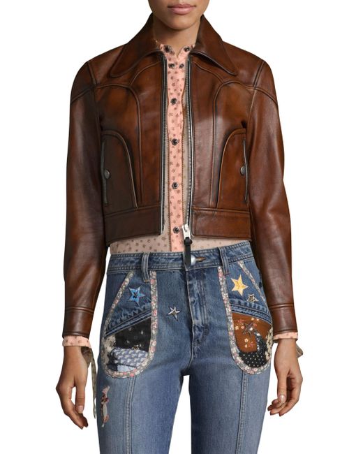 COACH Landscape Leather Jacket in Brown | Lyst