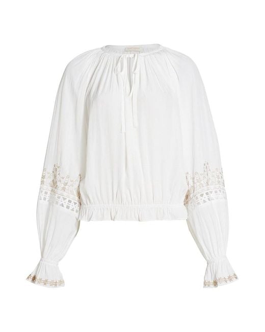 Ramy Brook Alizee Embroidered-sleeve Blouse in White | Lyst