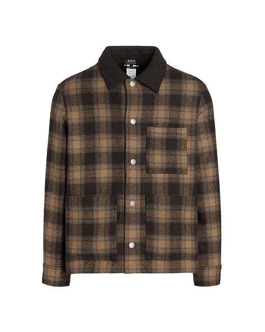 A.P.C. Wool Plaid Shacket in Brown for Men | Lyst
