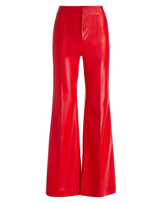 Alice + Olivia Dylan Vegan Leather High-rise Pants in Red | Lyst
