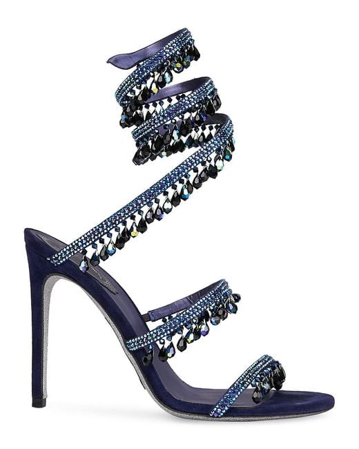 Rene Caovilla Cleo Chandelier Ankle-wrap Crystal-embellished Satin Sandals  in Purple | Lyst