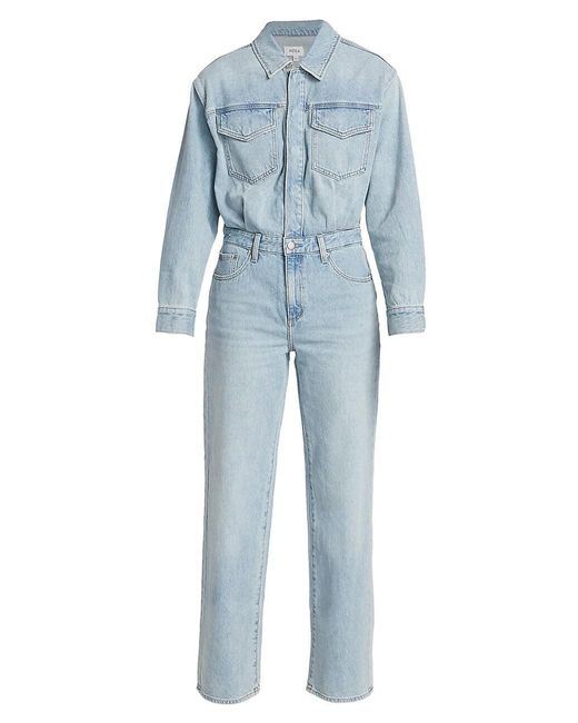 Tall Light Blue Wash Cargo Pocket Shoulder Pad Denim Jumpsuit