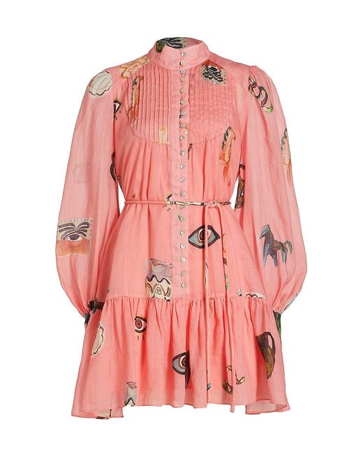 ALÃMAIS Cleo Smock Minidress in Pink | Lyst