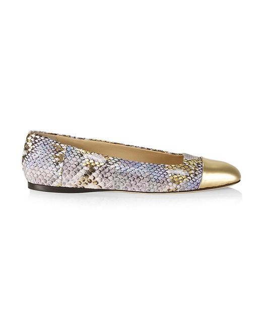 jimmy choo watson cap toe snakeskin embossed leather ballerina flats