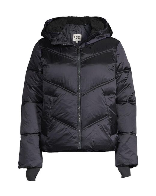 UGG Ronney Hooded Puffer Jacket in Black | Lyst