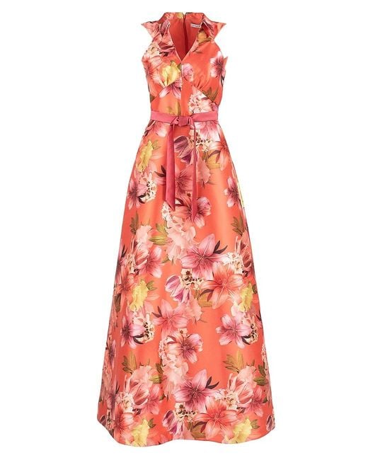 Kay Unger Synthetic Melody Floral Collared Gown | Lyst