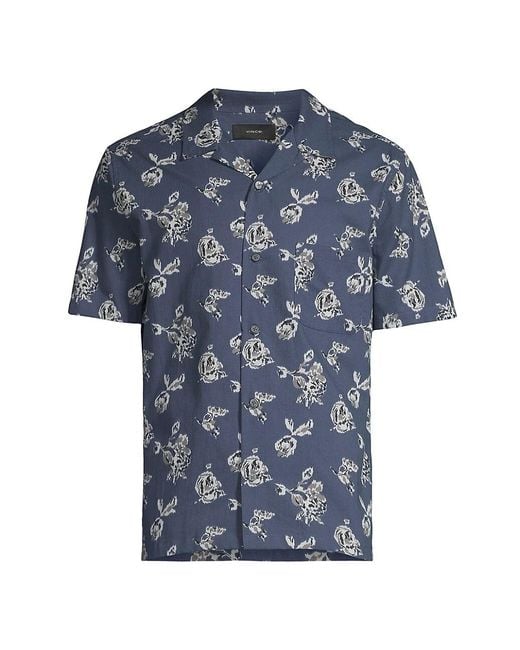 Vince Cotton Ikat Floral Print Cabana Shirt in Hematite (Blue) for Men ...