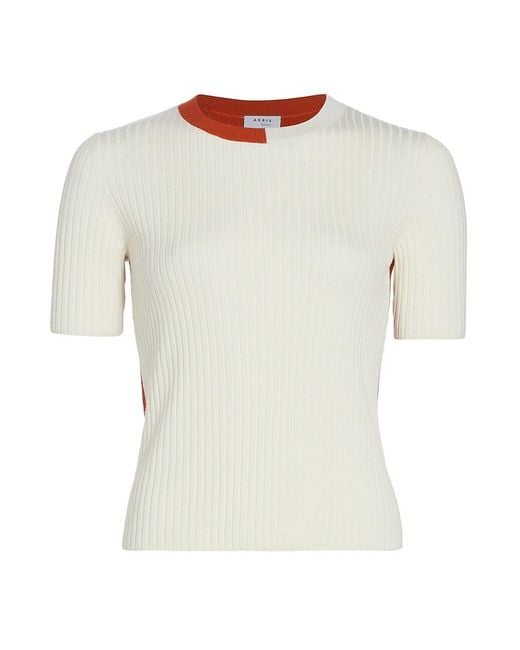 Akris Punto Wool Contrast Collar T-shirt in Natural | Lyst