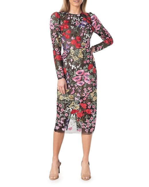 Dress the Population Synthetic Sophia Floral Embroidered Midi-dress | Lyst