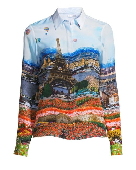 Alice + Olivia Willa Photo Print Blouse | Lyst