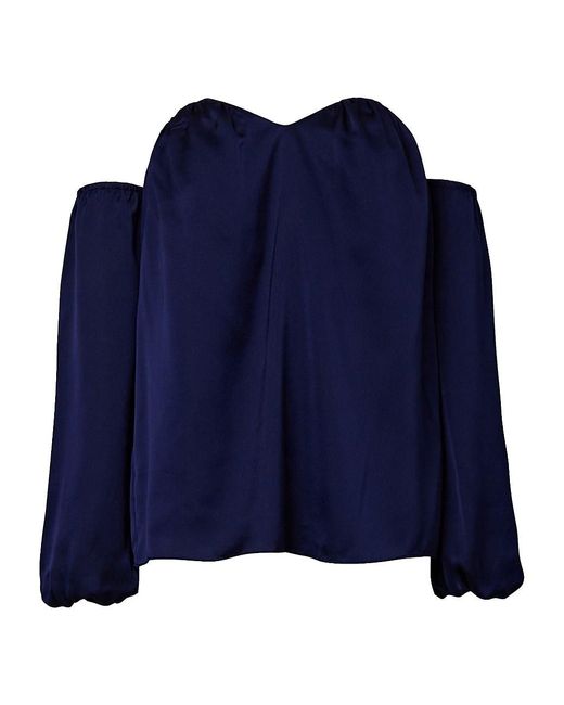 MILLY Satin Willianna Off-the-shoulder Top in Navy (Blue) | Lyst