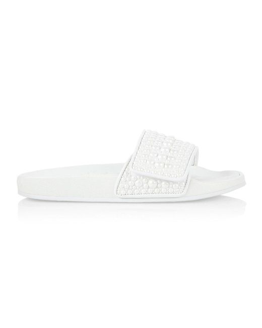 Jimmy Choo Leather Fitz Imitation Pearl Slide Sandals in White | Lyst
