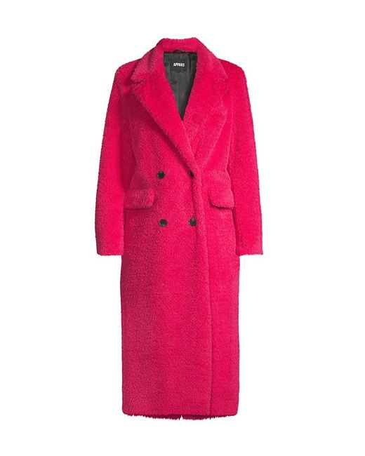 Apparis Astrid Teddy Double-breasted Coat in Pink | Lyst