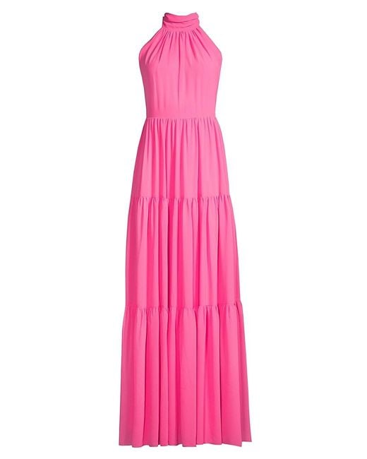 ONE33 SOCIAL Synthetic Tiered Georgette Maxi Halter Dress in Pink | Lyst