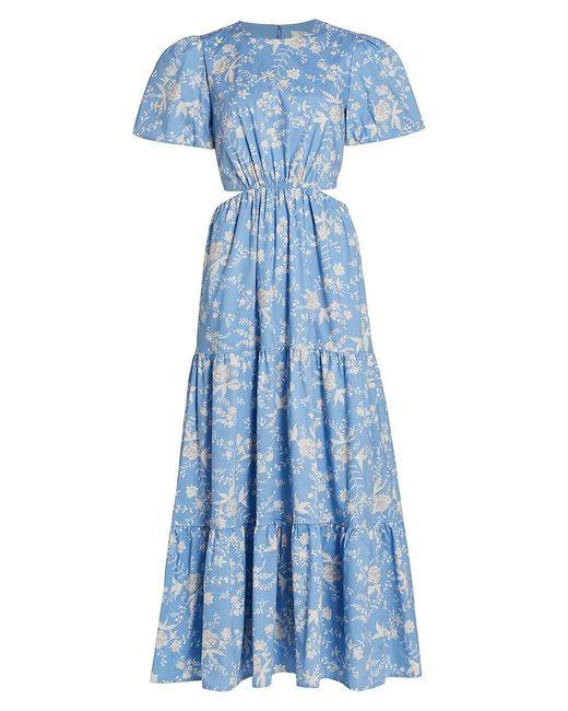 Wayf Synthetic Plaza Floral Cut-out Tiered Maxi Dress in Blue | Lyst