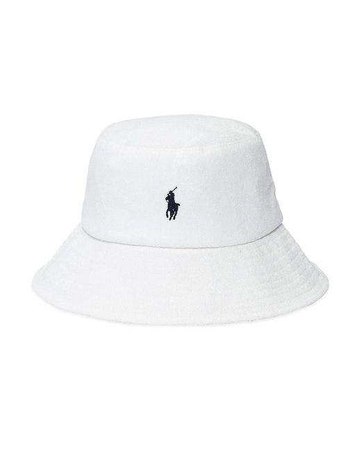 Polo Ralph Lauren Logo Terry Bucket Hat in White | Lyst