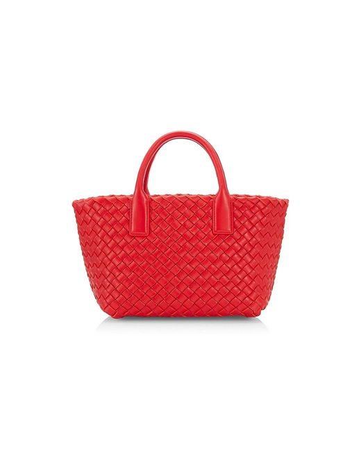 Bottega Mini Cabat Leather Tote in Red Lyst
