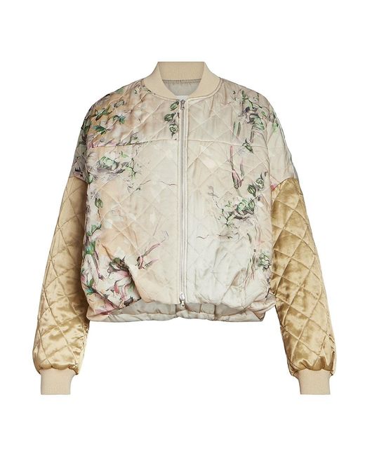 Dries Van Noten Veston Quilted Satin Bomber Jacket in Natural | Lyst