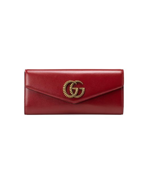 Gucci Broadway Leather Clutch With Double G in Red | Lyst