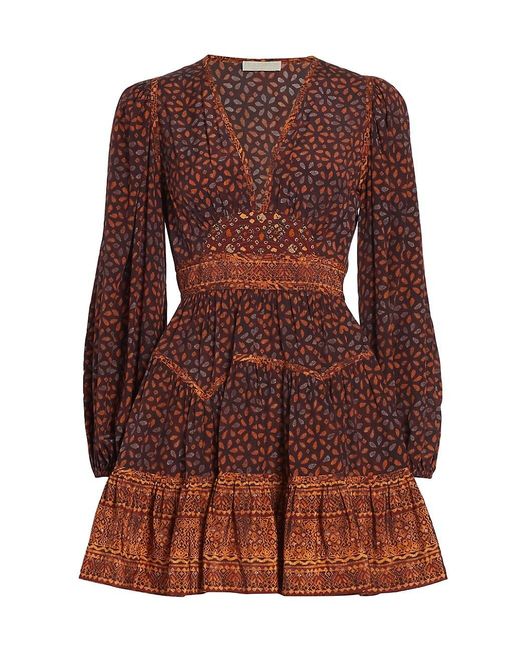 Ulla Johnson Hayana Fit-&-flare Silk Mini Dress in Brown | Lyst