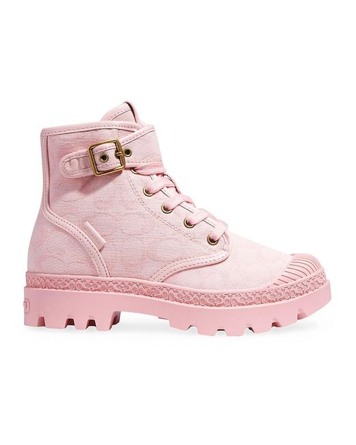 COACH Trooper Logo Canvas Lug-sole Boots in Pink | Lyst