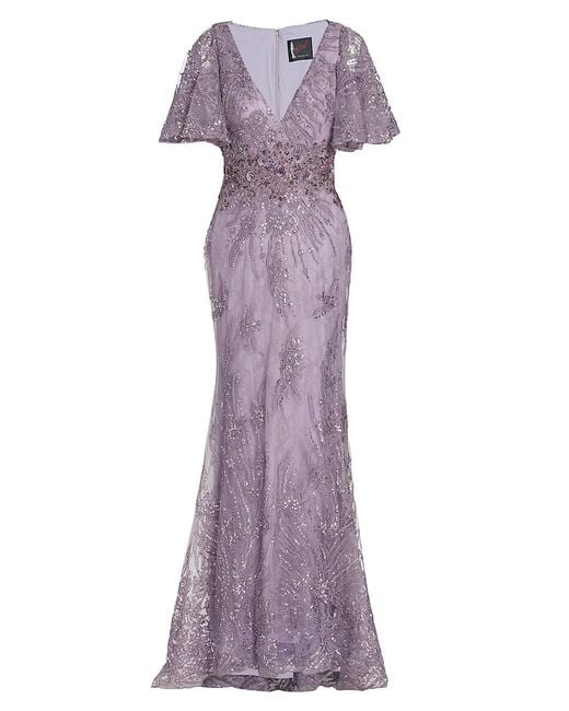 mac duggal flutter sleeve evening gown