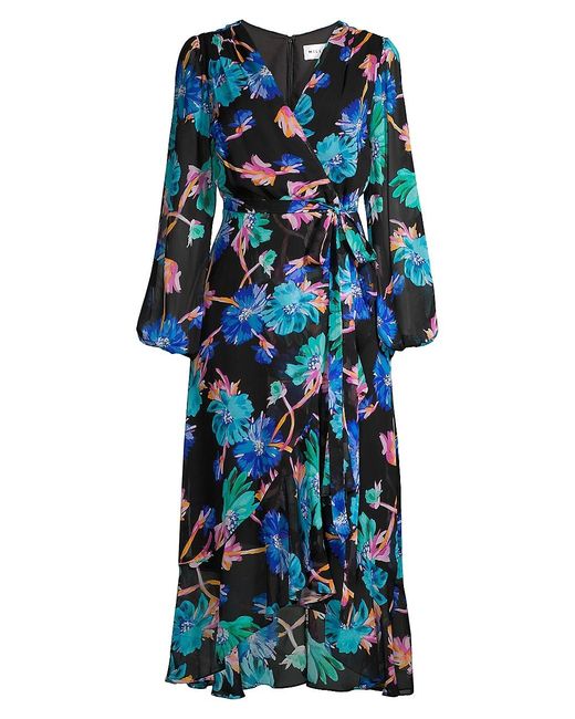 MILLY Synthetic Halley Floating Cosmos Print Wrap-effect Dress in Blue ...