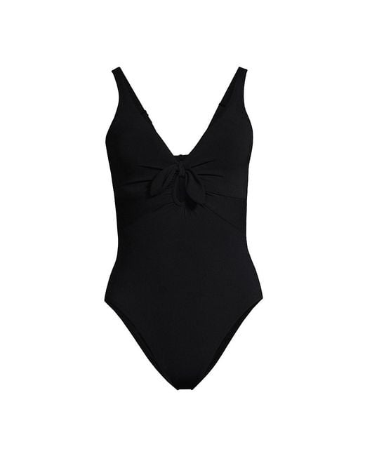 Robin Piccone Ava Plunge Bow One-piece Swimsuit in Black | Lyst