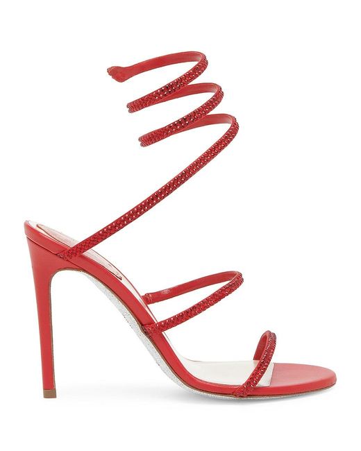 Rene Caovilla Cleo Crystal-embellished Wrap Sandals in Red | Lyst