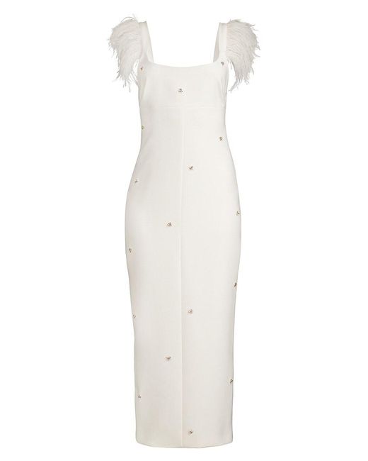 Likely Synthetic Cameron Ostrich Feather-trimmed Midi-dress in White | Lyst