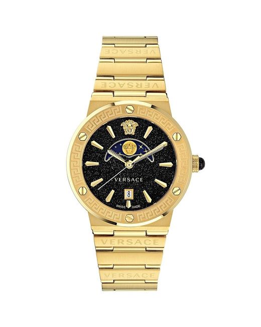 Versace Greca Logo Moonphase Ip Yellow Gold Stainless Steel Bracelet