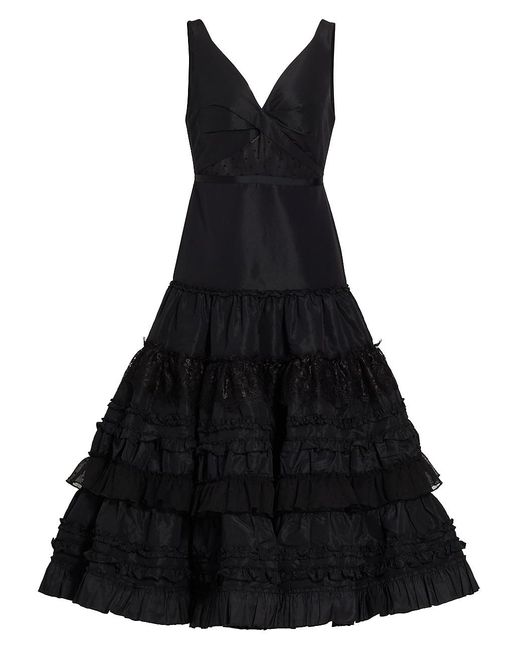 Alexis Estelle Tiered Ruffle Midi-dress in Black | Lyst