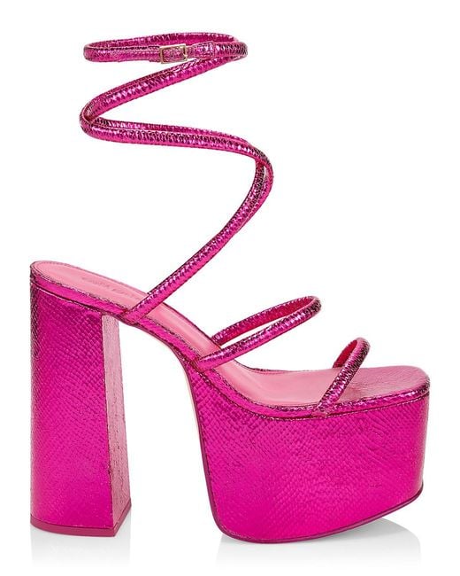Cult Gaia Hyte Metallic Leather Platform Wrap Sandals in Pink | Lyst