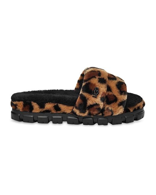 UGG Cozetta Leopard Faux Shearling Slide Sandals in Brown Lyst