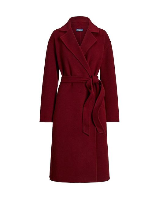 Polo Ralph Lauren Belted Woolblend Wrap Coat in Red Lyst