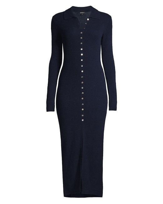 Minnie Rose Rib-knit Cashmere Midi Dress in Navy (Blue) | Lyst