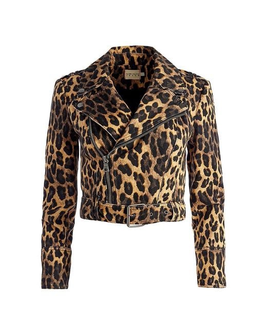 Alice + Olivia Denim Johnsie Leopard Print Moto Jacket in Spotted ...
